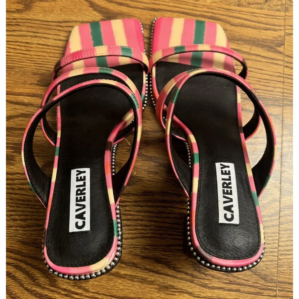 Anthropologie Caverley Women Nora Mule Pink Stripe Heels Shoes Size EU 41/US‎ 9